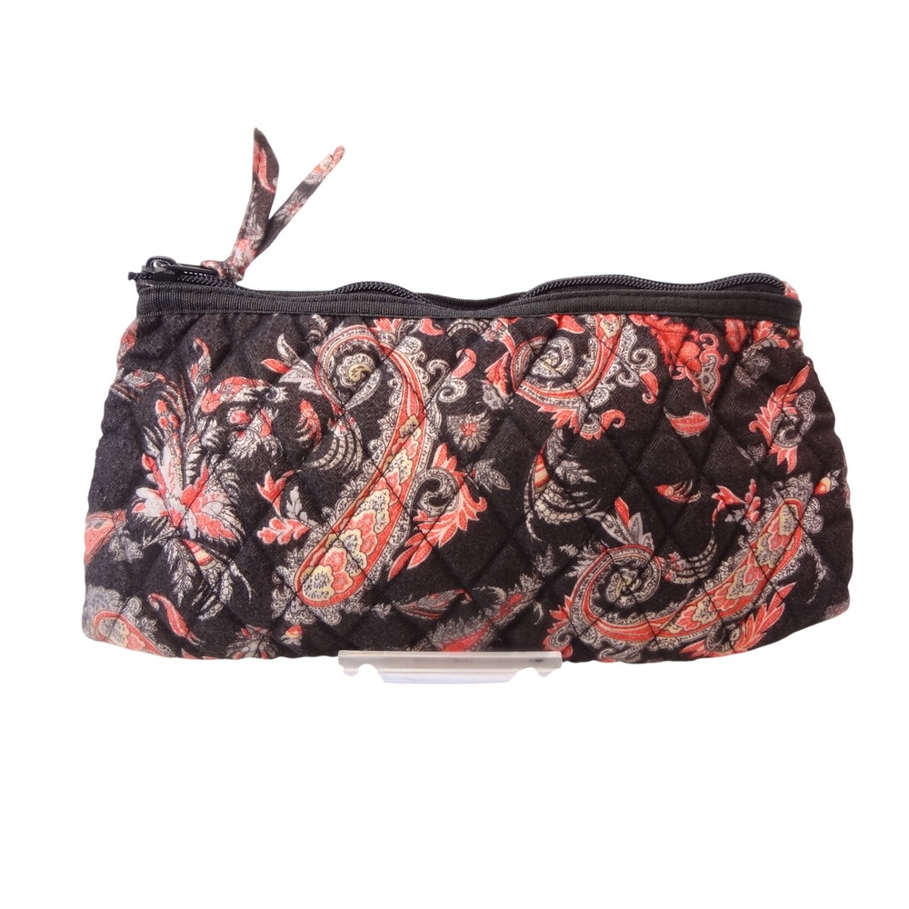 Vera Bradley Cosmetic Bag Small Brown Red White Houdstooth Paisley Quilted Zip